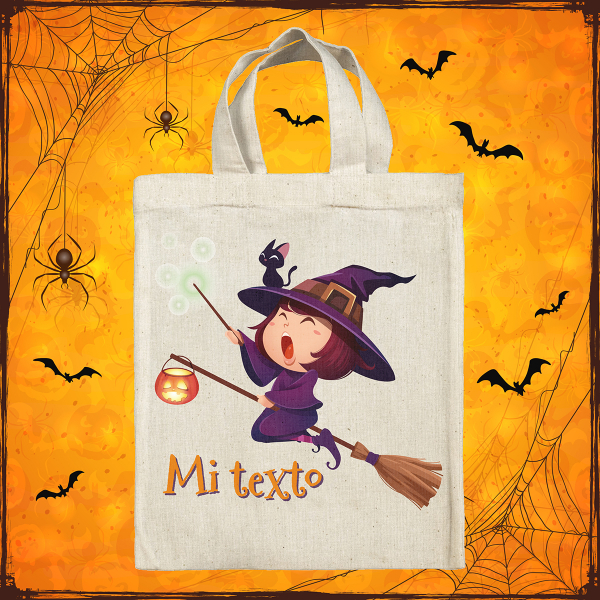 Bolsa tote bag de Halloween personalizada - Bruja con escoba