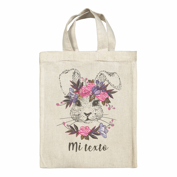 Bolsa tote bag de Pascua personalizada - Coneja con flores