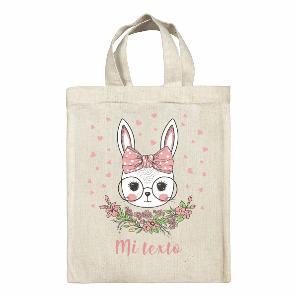 Bolsa tote bag de Pascua personalizada - Coneja y corazones