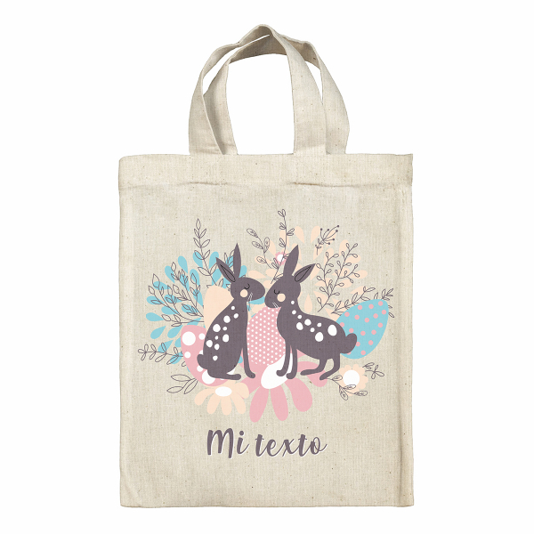 Bolsa tote bag de Pascua personalizada - Conejos y huevos