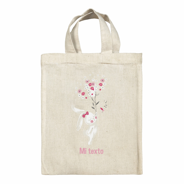 Bolsa tote bag para fiambrera personalizada - Coneja con flores