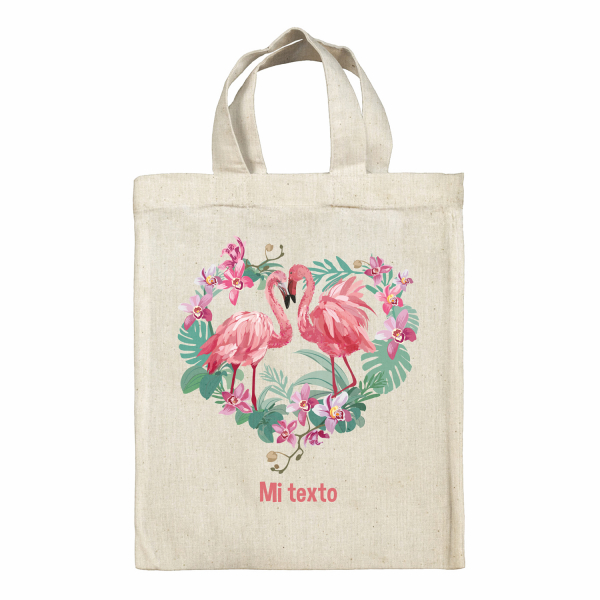 Bolsa tote bag para fiambrera personalizada - Flamencos rosas con corazón