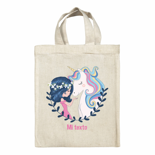 Bolsa tote bag para fiambrera personalizada - Niña y unicornio