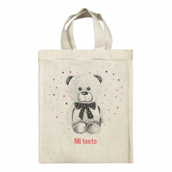 Bolsa tote bag para fiambrera personalizada - Osito con corazones