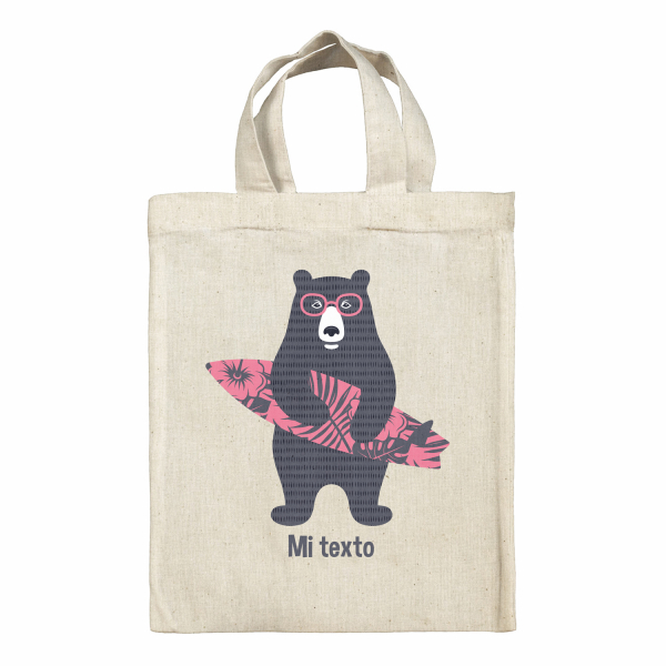 Bolsa tote bag para fiambrera personalizada - Oso surfista