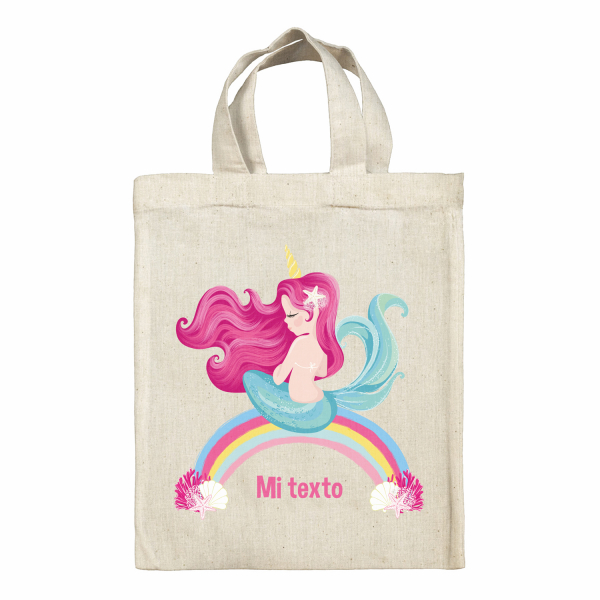 Bolsa tote bag para fiambrera personalizada - Sirena arco iris