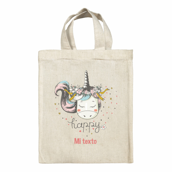 Bolsa tote bag para fiambrera personalizada - Unicornio con corazones