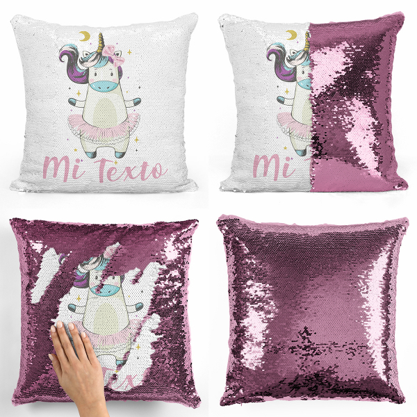 Cojín mágico con lentejuelas personalizado - Bailarina unicornio