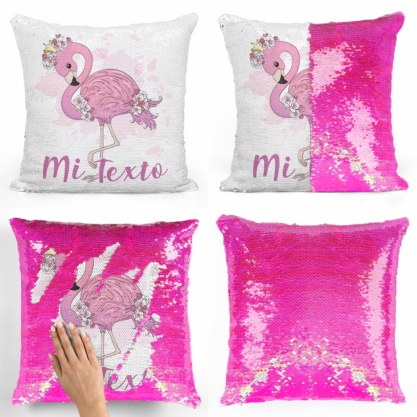 Cojín mágico con lentejuelas personalizado - Flamenco rosa