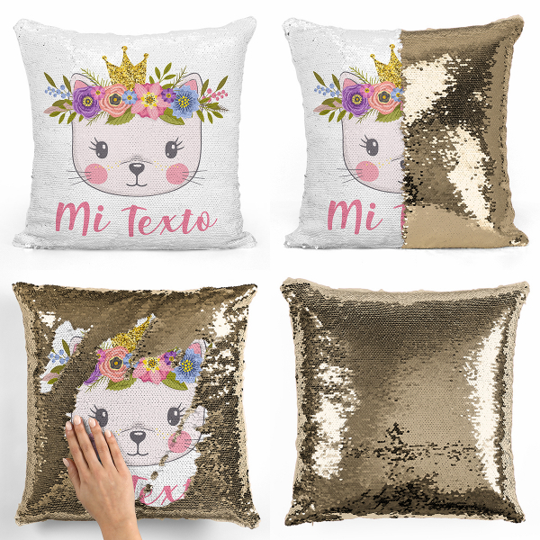 Cojín mágico con lentejuelas personalizado - Gatita princesa