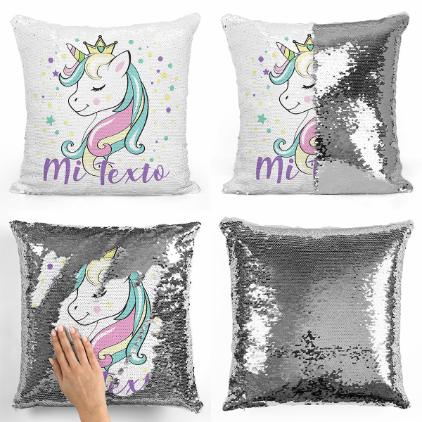Cojín mágico con lentejuelas personalizado - Princesa unicornio