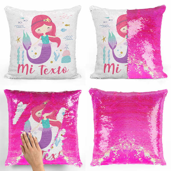 Cojín mágico con lentejuelas personalizado - Sirena del océano