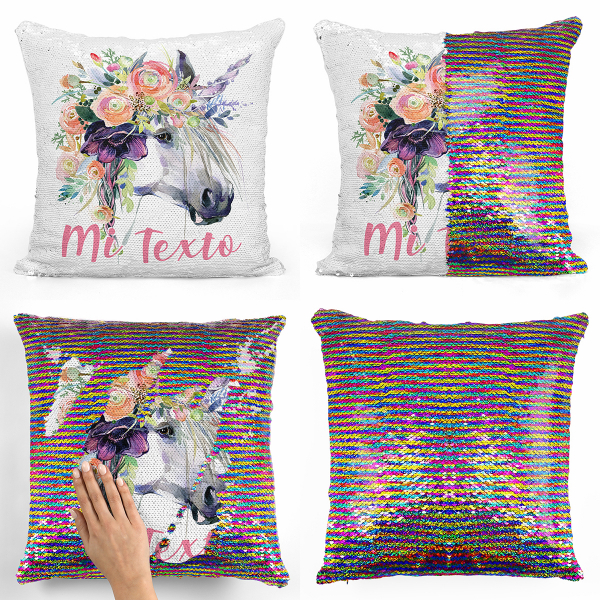 Cojín mágico con lentejuelas personalizado - Unicornio