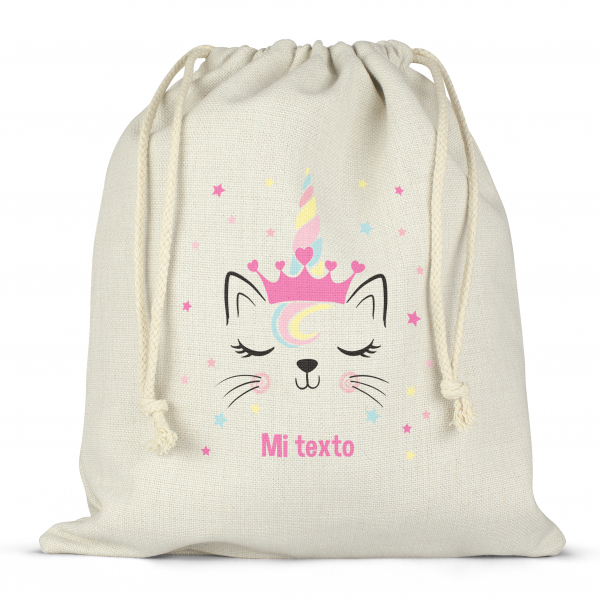 Mochila saco de cuerdas para fiambrera personalizada - Gato unicornio