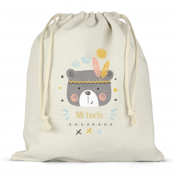 Mochila saco de cuerdas para fiambrera personalizada - Osito indio