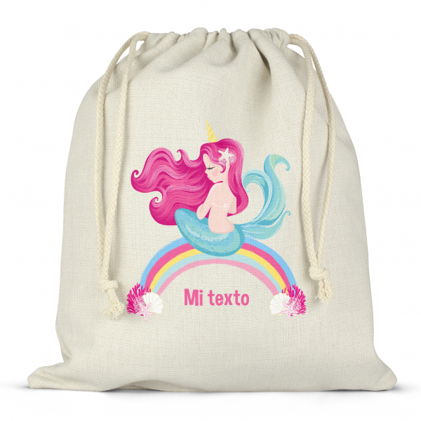 Mochila saco de cuerdas para fiambrera personalizada - Sirena arco iris