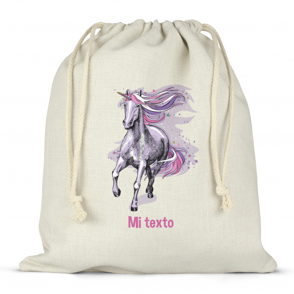 Mochila saco de cuerdas para fiambrera personalizada - Unicornio violeta