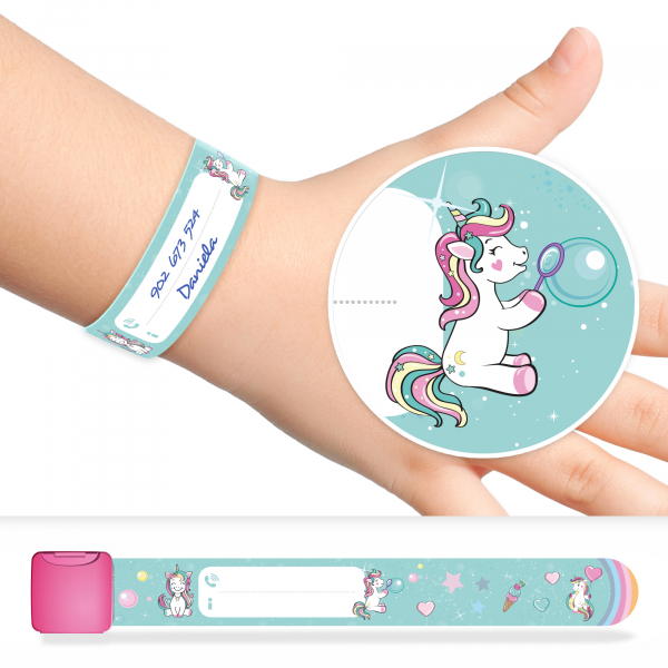 Pulsera de identificación infantil unicornios