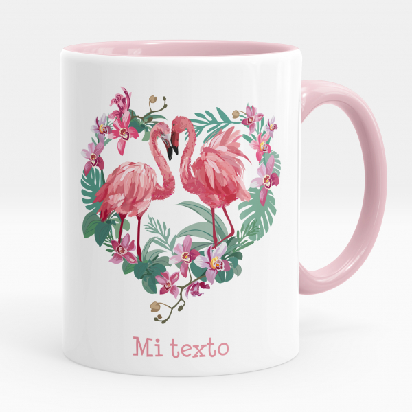Taza personalizada - Flamencos rosas con corazón