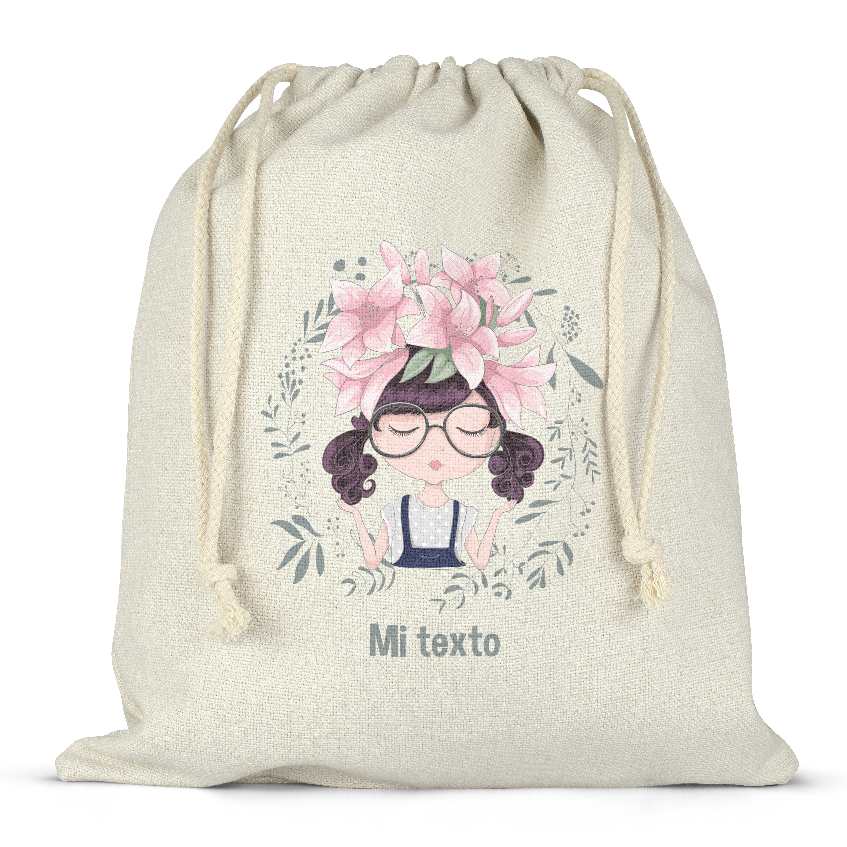 Etiquetas Folies : Mochila saco de cuerdas para fiambrera personalizada -  Niña pequeña