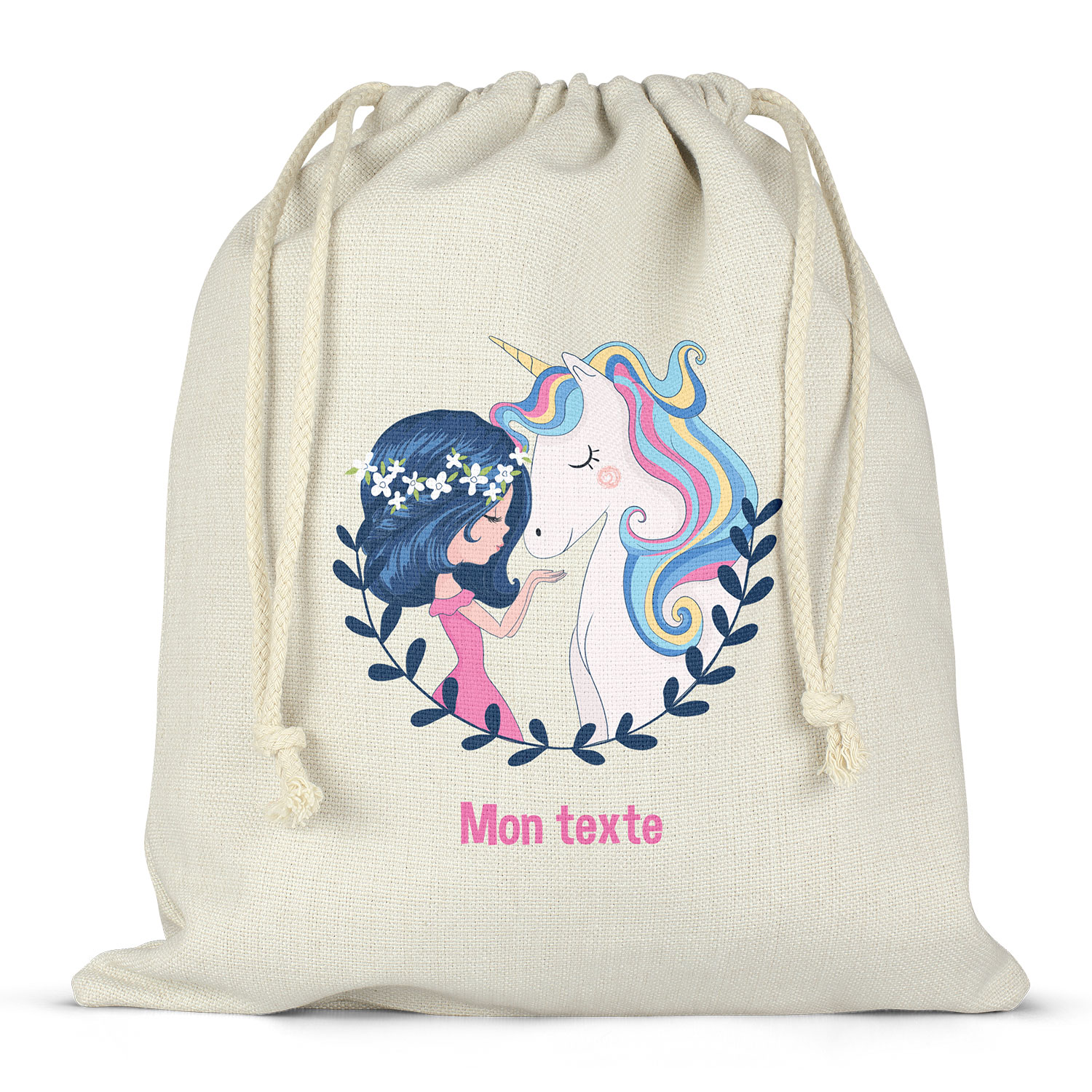 Etiquetas Folies : Mochila saco de cuerdas para fiambrera personalizada -  Niña y unicornio