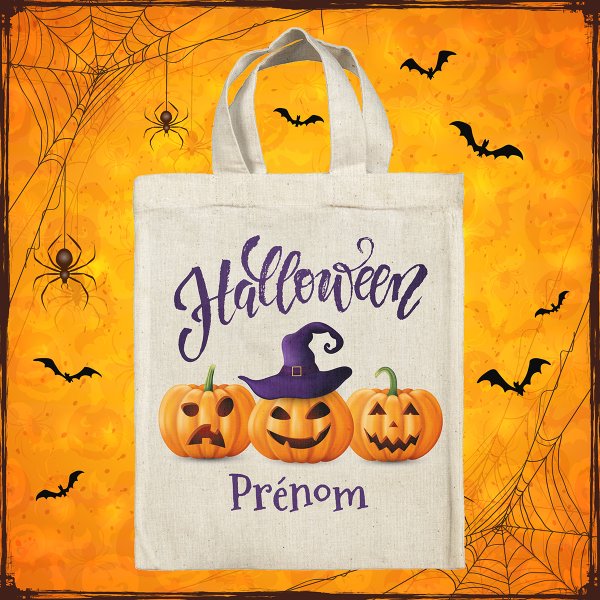 bolsa tote bag de Halloween para niños personalizable con diseño de calabazas
