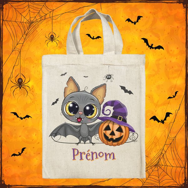 bolsa tote bag de Halloween para niños personalizable con diseño de murciélago
