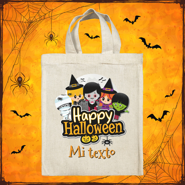 bolsa tote bag de Halloween para niños personalizable con diseño de personajes aterradores