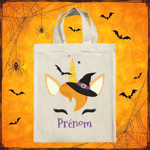 bolsa tote bag de Halloween para niños personalizable con diseño de unicornio