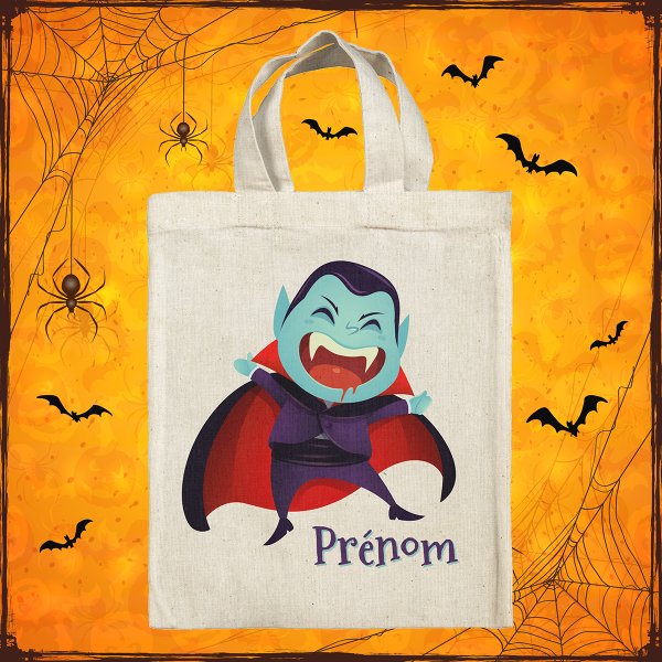 bolsa tote bag de Halloween para niños personalizable con vampiro