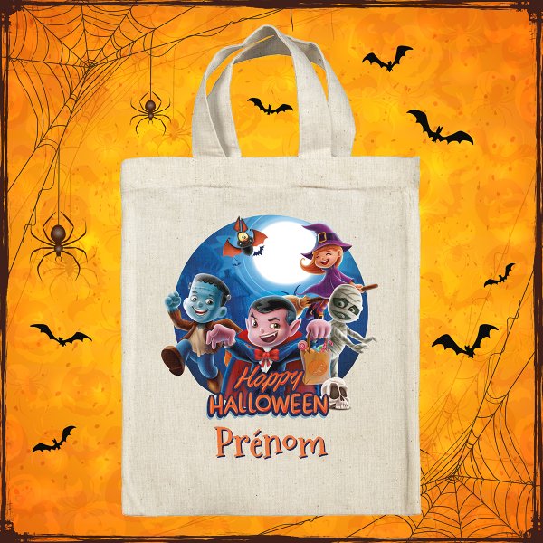 bolsa tote bag de Halloween para niños personalizable con vampiros