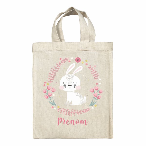 bolsa tote bag de Pascua para niños personalizable con diseño de coneja con flores