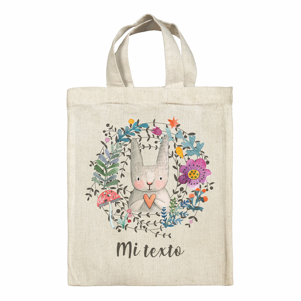 bolsa tote bag de Pascua para niños personalizable con diseño de coneja con flores