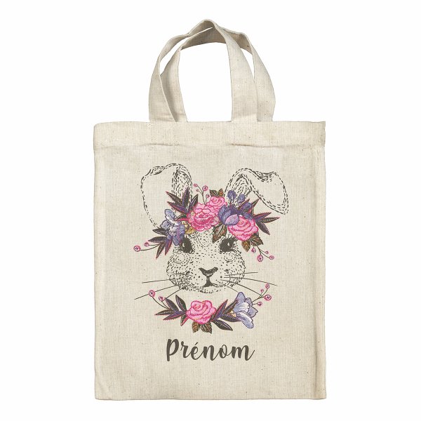 bolsa tote bag de Pascua para niños personalizable con diseño de coneja con flores