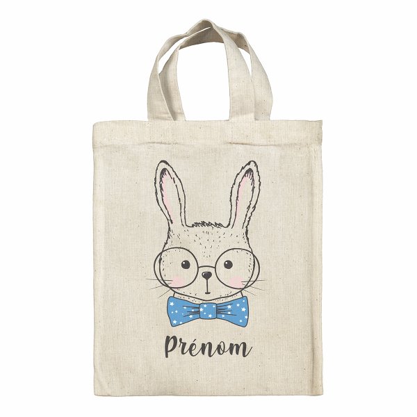 bolsa tote bag de Pascua para niños personalizable con diseño de conejo con gafas