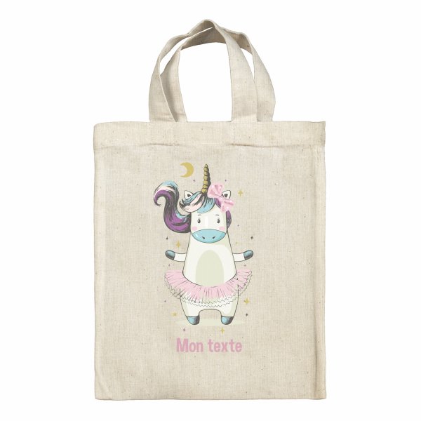 Bolsa tote bag infantil personalizable para fiambrera - bento - fiambrera con diseño de bailarina unicornio