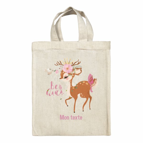 Bolsa tote bag infantil personalizable para fiambrera - bento - fiambrera con diseño de cervatilla Be the Queen