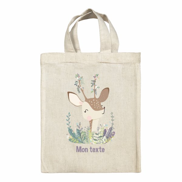 Bolsa tote bag infantil personalizable para fiambrera - bento - fiambrera con diseño de cervatillo