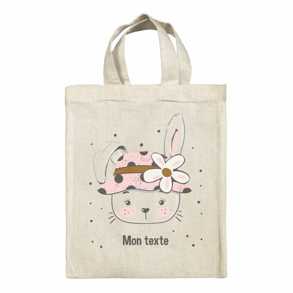 Bolsa tote bag infantil personalizable para fiambrera - bento - fiambrera con diseño de coneja con flor