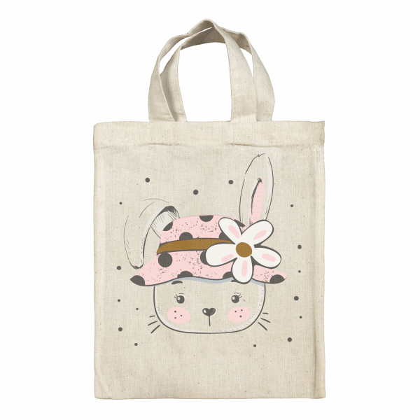 Bolsa tote bag infantil para fiambrera - bento - fiambrera con diseño de coneja con flor