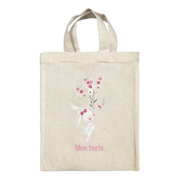 Bolsa tote bag infantil personalizable para fiambrera - bento - fiambrera con diseño de coneja con flores