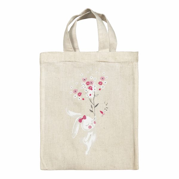 Bolsa tote bag infantil para fiambrera - bento - fiambrera con diseño de coneja con flores