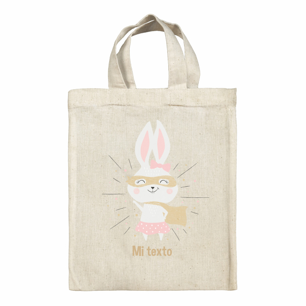 Bolsa tote bag infantil personalizable para fiambrera - bento - fiambrera con diseño de coneja superheroína