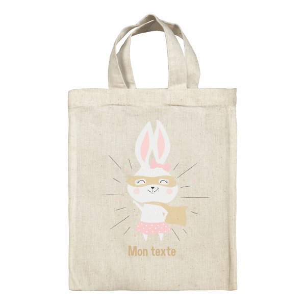 Bolsa tote bag infantil personalizable para fiambrera - bento - fiambrera con diseño de coneja superheroína