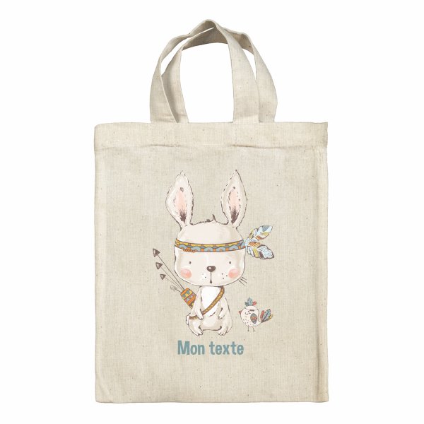 Bolsa tote bag infantil personalizable para fiambrera - bento - fiambrera con diseño de conejo indio