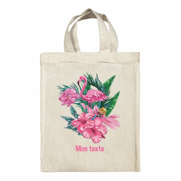 Bolsa tote bag infantil personalizable para fiambrera - bento - fiambrera con diseño de flamenco rosa tropical