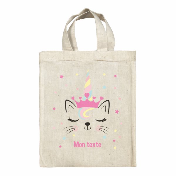 Bolsa tote bag infantil personalizable para fiambrera - bento - fiambrera con diseño de gato unicornio