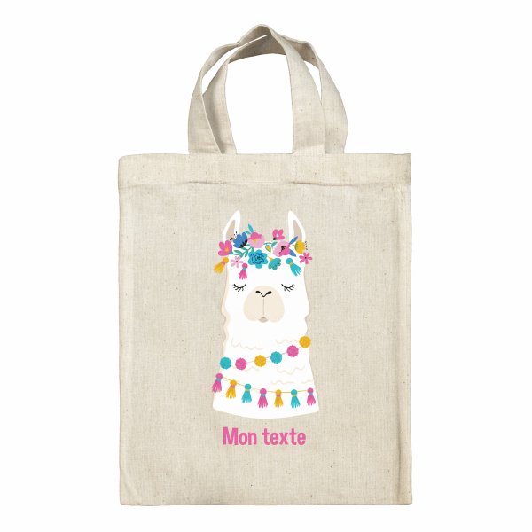 Bolsa tote bag infantil personalizable para fiambrera - bento - fiambrera con diseño de llama con flores