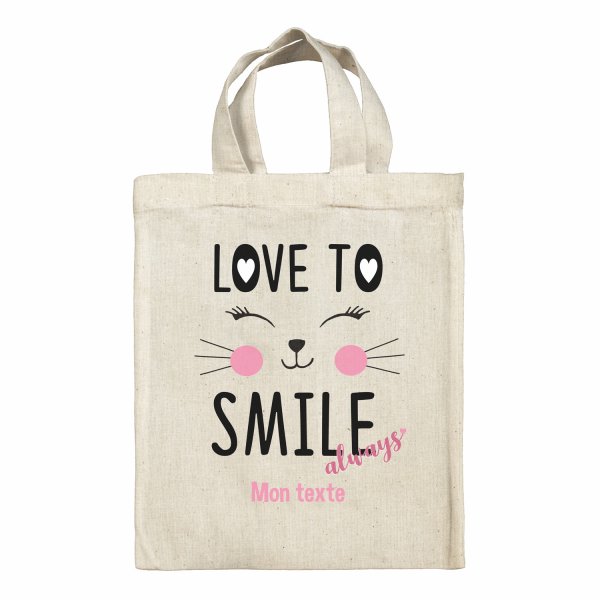 Bolsa tote bag infantil personalizable para fiambrera - bento - fiambrera con diseño Love to smile always