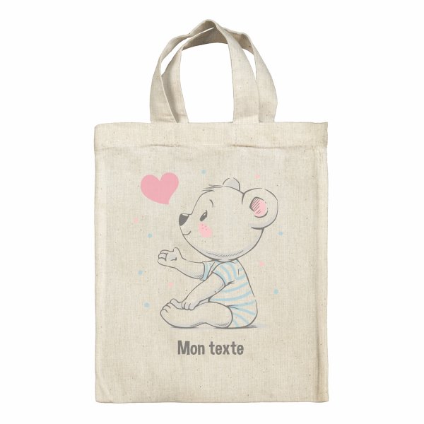 Bolsa tote bag infantil personalizable para fiambrera - bento - fiambrera con diseño de osito con corazón